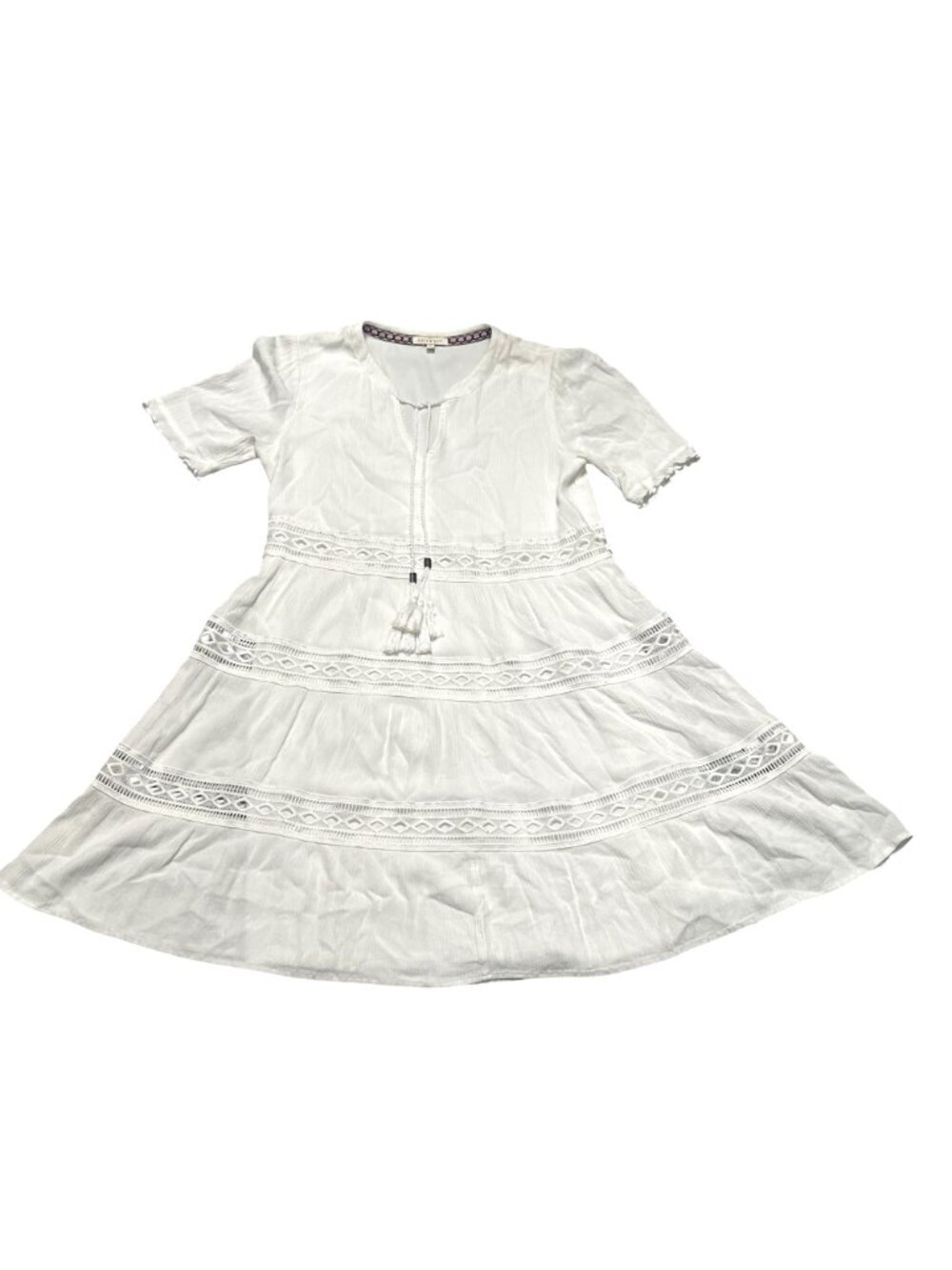 Kate Sam S White Boho Dress Lace Layered Relaxed Fit Cottage Tiered Coastal Look - Picture 4 of 13